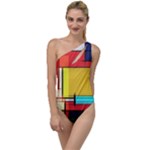 Multicolored Retro Abstraction, Lines Retro Background, Multicolored Mosaic To One Side Swimsuit