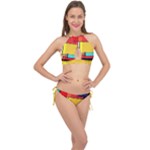 Multicolored Retro Abstraction, Lines Retro Background, Multicolored Mosaic Cross Front Halter Bikini Set