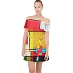 Multicolored Retro Abstraction%2 Off Shoulder Chiffon Dress