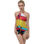 Multicolored Retro Abstraction, Lines Retro Background, Multicolored Mosaic Go with the Flow One Piece Swimsuit