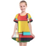 Multicolored Retro Abstraction, Lines Retro Background, Multicolored Mosaic Kids  Smock Dress