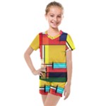 Multicolored Retro Abstraction, Lines Retro Background, Multicolored Mosaic Kids  Mesh T-Shirt and Shorts Set
