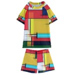 Multicolored Retro Abstraction, Lines Retro Background, Multicolored Mosaic Kids  Swim T-Shirt and Shorts Set