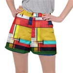 Multicolored Retro Abstraction, Lines Retro Background, Multicolored Mosaic Women s Ripstop Shorts