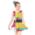 Multicolored Retro Abstraction, Lines Retro Background, Multicolored Mosaic Kids  Skater Dress Swimsuit