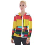 Multicolored Retro Abstraction%2 Velvet Zip Up Jacket