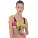 Multicolored Retro Abstraction, Lines Retro Background, Multicolored Mosaic Front Tie Bikini Top