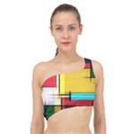 Multicolored Retro Abstraction, Lines Retro Background, Multicolored Mosaic Spliced Up Bikini Top 