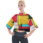 Multicolored Retro Abstraction, Lines Retro Background, Multicolored Mosaic Mock Neck T-Shirt