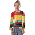 Multicolored Retro Abstraction, Lines Retro Background, Multicolored Mosaic Kids  Frill Detail T-Shirt