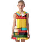 Multicolored Retro Abstraction, Lines Retro Background, Multicolored Mosaic Kids  Pilgrim Collar Ruffle Hem Dress