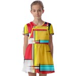 Multicolored Retro Abstraction%2 Kids  Short Sleeve Pinafore Style Dress