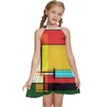 Multicolored Retro Abstraction%2 Kids  Halter Collar Waist Tie Chiffon Dress