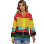 Multicolored Retro Abstraction%2 Women s Long Sleeve Button Up Shirt
