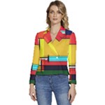 Multicolored Retro Abstraction%2 Women s Long Sleeve Revers Collar Cropped Jacket