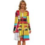 Multicolored Retro Abstraction%2 Long Sleeve Dress With Pocket