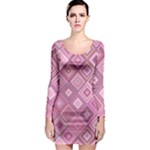 Pink Retro Texture With Rhombus, Retro Backgrounds Long Sleeve Bodycon Dress