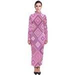 Pink Retro Texture With Rhombus, Retro Backgrounds Turtleneck Maxi Dress