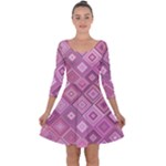 Pink Retro Texture With Rhombus, Retro Backgrounds Quarter Sleeve Skater Dress