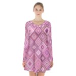 Pink Retro Texture With Rhombus, Retro Backgrounds Long Sleeve Velvet V-neck Dress