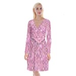 Pink Retro Texture With Rhombus, Retro Backgrounds Long Sleeve Velvet Front Wrap Dress