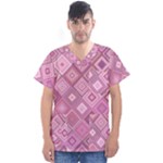 Pink Retro Texture With Rhombus, Retro Backgrounds Men s V-Neck Scrub Top