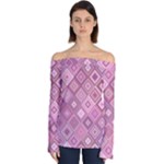 Pink Retro Texture With Rhombus, Retro Backgrounds Off Shoulder Long Sleeve Top