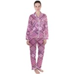 Pink Retro Texture With Rhombus, Retro Backgrounds Women s Long Sleeve Satin Pajamas Set	