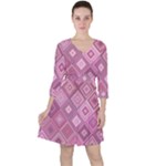 Pink Retro Texture With Rhombus, Retro Backgrounds Quarter Sleeve Ruffle Waist Dress