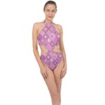 Pink Retro Texture With Rhombus, Retro Backgrounds Halter Side Cut Swimsuit