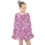 Pink Retro Texture With Rhombus, Retro Backgrounds Kids  Long Sleeve Dress