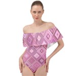 Pink Retro Texture With Rhombus, Retro Backgrounds Off Shoulder Velour Bodysuit 