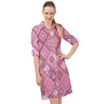 Pink Retro Texture With Rhombus, Retro Backgrounds Long Sleeve Mini Shirt Dress