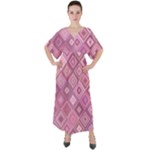 Pink Retro Texture With Rhombus, Retro Backgrounds V-Neck Boho Style Maxi Dress