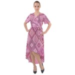 Pink Retro Texture With Rhombus, Retro Backgrounds Front Wrap High Low Dress