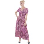 Pink Retro Texture With Rhombus, Retro Backgrounds Button Up Short Sleeve Maxi Dress