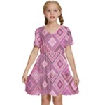 Pink Retro Texture With Rhombus, Retro Backgrounds Kids  Short Sleeve Tiered Mini Dress