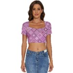 Pink Retro Texture With Rhombus, Retro Backgrounds Short Sleeve Square Neckline Crop Top 