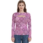Pink Retro Texture With Rhombus, Retro Backgrounds Women s Cut Out Long Sleeve T-Shirt