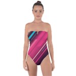 Pink-blue Retro Background, Retro Backgrounds, Lines Tie Back One Piece Swimsuit