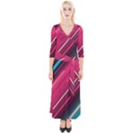 Pink-blue Retro Background, Retro Backgrounds, Lines Quarter Sleeve Wrap Maxi Dress