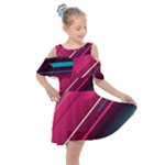 Pink-blue Retro Background, Retro Backgrounds, Lines Kids  Shoulder Cutout Chiffon Dress