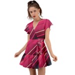 Pink-blue Retro Background, Retro Backgrounds, Lines Flutter Sleeve Wrap Dress
