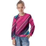 Pink-blue Retro Background, Retro Backgrounds, Lines Kids  Long Sleeve T-Shirt with Frill 