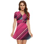 Pink-blue Retro Background, Retro Backgrounds, Lines V-Neck High Waist Chiffon Mini Dress