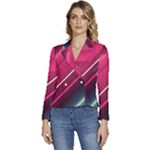 Pink-blue Retro Background, Retro Backgrounds, Lines Women s Long Sleeve Revers Collar Cropped Jacket