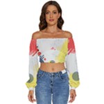 Red White Blue Retro Background, Retro Abstraction, Colored Retro Background Long Sleeve Crinkled Weave Crop Top