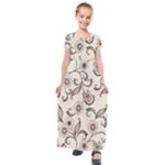 Retro Floral Texture, Light Brown Retro Background Kids  Short Sleeve Maxi Dress
