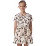 Retro Floral Texture, Light Brown Retro Background Kids  Short Sleeve Pinafore Style Dress
