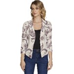 Retro Floral Texture, Light Brown Retro Background Women s Casual 3/4 Sleeve Spring Jacket
